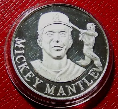 Mickey Mantle Baseball Round-New England Mint 1 Troy Oz.999 Fine Silver-Capsule • $82.88