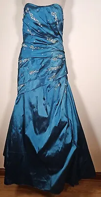 Mori Lee By Madeline Gardner Dress Size 8 Teal Strapless Mermaid  Embellished • $78.81