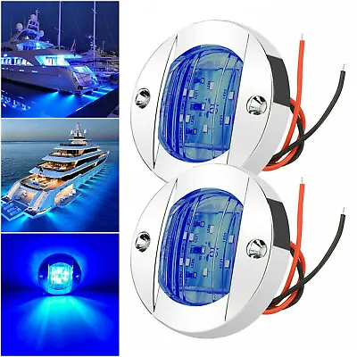 2X Round Blue Light Marine Boat LED Stern Light Cabin Deck Courtesy Waterproof • £8.33