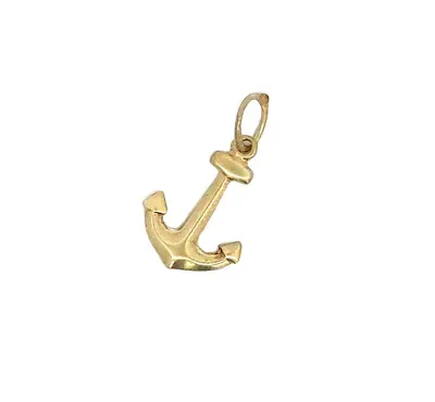 Vintage 14K Yellow Gold Petite Puffed Polished Finish Anchor Charm Pendant • $95.20