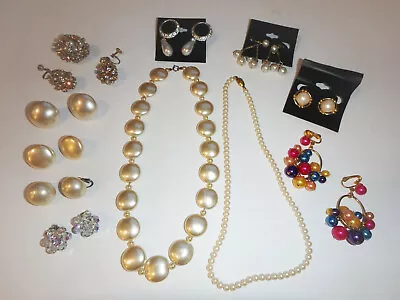 Vtg Pearl Jewelry Lot Monet Trifari Clip On Earrings Richelieu Coventry Avon  • $27.95