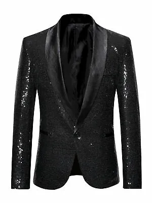 Mens Coat Slim Fit Suit Jacket Blazer Shiny Sequin Coat Stage Business Blazer • £35.24
