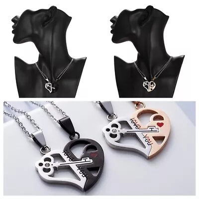 £4.10 • Buy Silver Gold Half Heart Love You Pendant Necklace 2Pcs Friendship Couple Chain