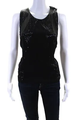 Madison Marcus Womens Black Silk Beaded Scoop Neck Sleeveless Blouse Top Size M • $40.81