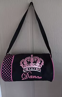 Dance Duffle Bag Black Canvas Pink Polka-dot And Crown Shoulder Strap  • $19