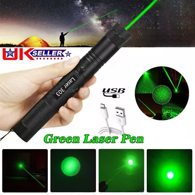 8000M Strong Beam Green Laser Pointer Pen Outdoor Lazer Torch USB Rechargeable • £10.59