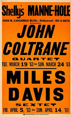 JAZZ Concert Window Poster MILES DAVIS / JOHN COLTRANE Hollywood 1963 - Reprint • £6.99