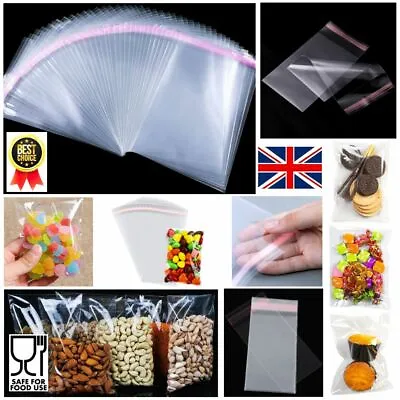 Clear Self Seal Cellophane Sweet Bags Small Large Craft Poly Plastic Sealing Bag • £3.19