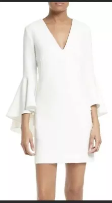 MILLY White Selena Ruffle Bell 3/4 Sleeve Dress SZ 0 • $49.95