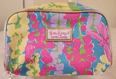 Lilly Pulitzer Estee Lauder Dragonfly Blue Pink Cosmetic Makeup Bag Organizer • $8.95