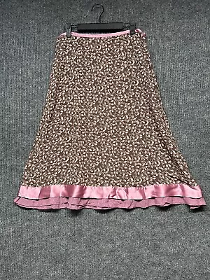 J. Jill Women's Flared Skirt 10 Pink Brown Satin Trim Midi Side Zip • $19.99