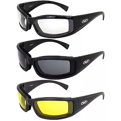 3 Stray Cat Motorcycle Glasses Smoked Clear Yellow Anti Fog Coating Foam Padded • $36.99