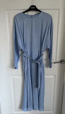 Ladies Blue ZARA Long Batwing Sleeve Long Dress With Belt - Size Medium • £12.95