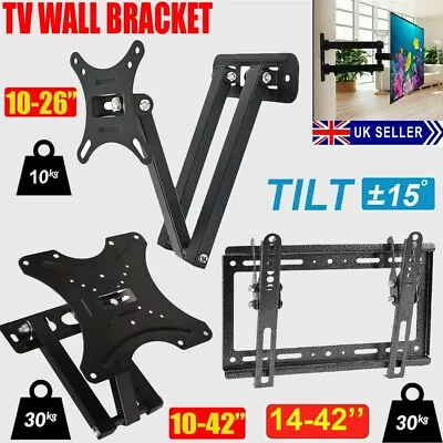 Tv Wall Bracket Mount Tilt Swivel For 10 14 15 16 20 22 26 32 27 42 Inch LED LCD • £7.49