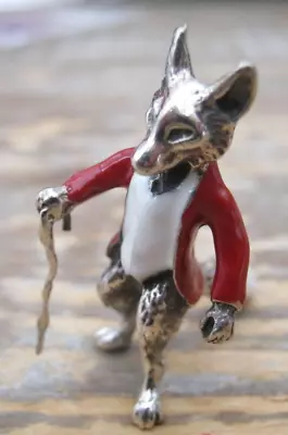 English Hallmarked Sterling Silver & Enamel Mr Tod Fox In Hunting Jacket & Stick • £31