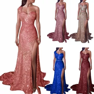 Fashionable Women One Shoulder Dress Long Maxi Front Split Evening Prom Dresses • £20.10