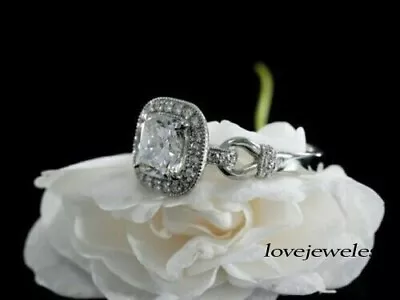 2CT Cushion Cut Real Moissanite Engagement Wedding Halo Ring 925 Sterling Silver • $161.42