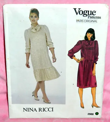 Uncut Vogue Paris Original Nina Ricci Sz 8 Straight Dress Pattern 2988 Ruffle • $8.65