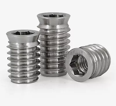 M6 M8 M10 Stainless Steel Furniture Nut Hex Flat Head Screw Threaded Wood Insert • £55.97