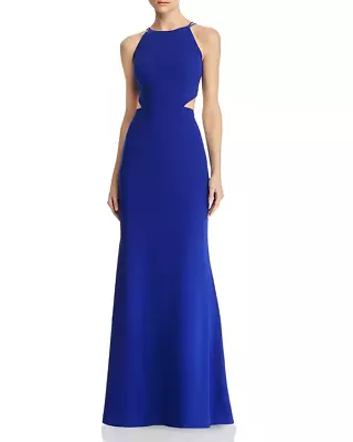 $445 Aidan Mattox Women'S Blue Round Neckline Sleeveless Long Gown Dress Size 2 • $53.18