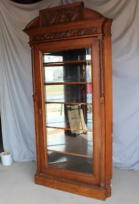 Antique Corner Qurter Sawn Oak China Cabinet – Large Beveled Glass Door – Origin • $4500