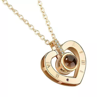 Silver RoseGold Plated 100 Language I Love You Projection Heart Pendant Necklace • $11.54