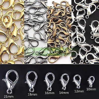 25pcs 10/12/14/16/18/21mm Gold/Silver Lobster Claw Clasps Hook DIY Jewelry • $5.55