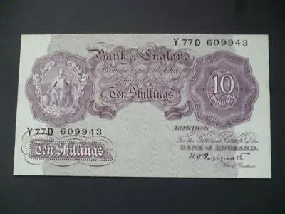 B251 Peppiatt 1940 Mauve Ten Shillings Note Emergency Issue About Uncirculated. • £120