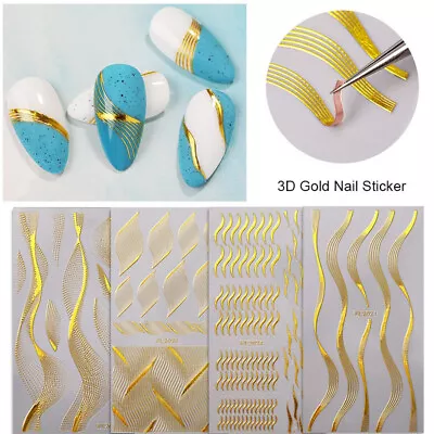 Gold Wave Geometric Metal Stripe Line Tape Self-Adhesive Stickers Nail Art Tools • £3.25