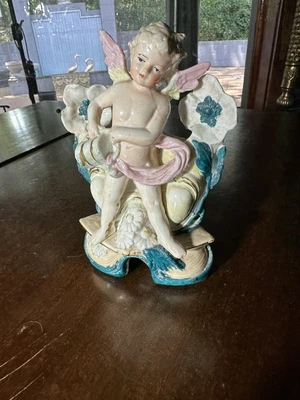 $33 • Buy Vintage Italian Porcelain  Cherub Vase With Water Bucket Numbered 7 In H 6 W