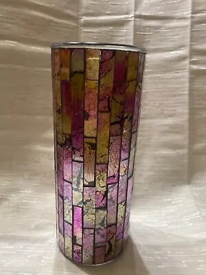 Vintage Mirror Glass Tiles Mosaic Decorative Cylinder  Vase Pink Tone 10”T 4”D • $22.95