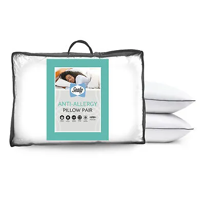 Sealy 2 Pack Pillows Anti Allergy Anti Bacterial Soft Support Luxury Quality • £32.99