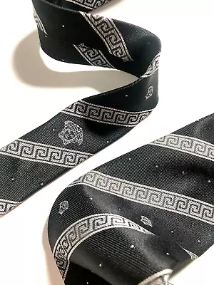 VERSACE VINTAGE '00s MEDUSA HEAD GREEK KEY STRIPES TIE JACQUARD DOTS ITALY BLACK • $105.24