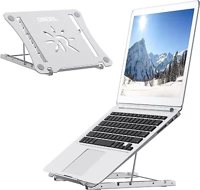 Foldable Desk Laptop Stand 14 Levels Height Adjustable - 9-17'' Laptops (Silver • £6.99