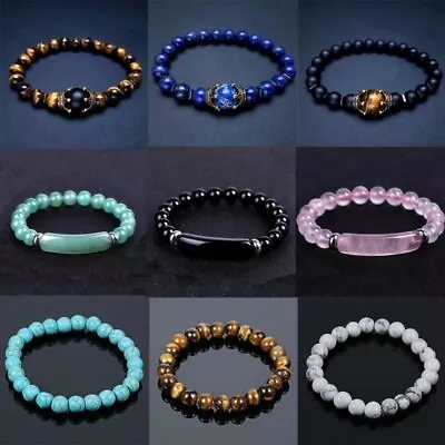 $2.56 • Buy Tiger Eye Natural Stone Beaded Bracelet Women Men Elasticity Bangle Jewelry Gift