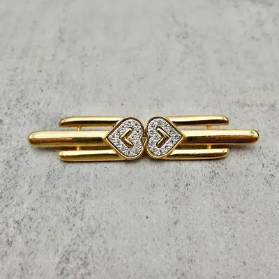 Vintage Monet Brooch Gold Tone Art Deco Rhinestone Heart Bar Pin 3 Inch Jewelry • $13.99