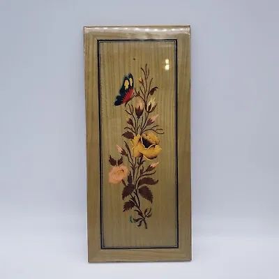 Inlaid Wood Floral Marquetry Art Plaque Wall Hangings Pictures 14”x6.5” • $46.39