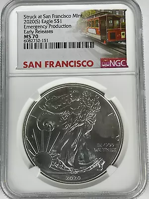 2020-S American Silver Eagle Emerg. Prod. NGC MS70  Milky  Early Rel. Free Ship! • $40