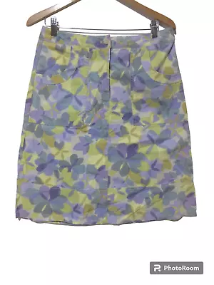 Sz 10 J Jill Skirt Pencil Knee Length Floral Cotton Pocket Normcore Purple Green • $17.85