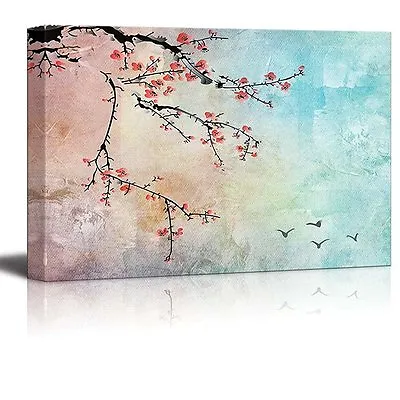 Cherry Blossoms And Birds In The Sky - Canvas Art - 24x36 Inches • $44.99