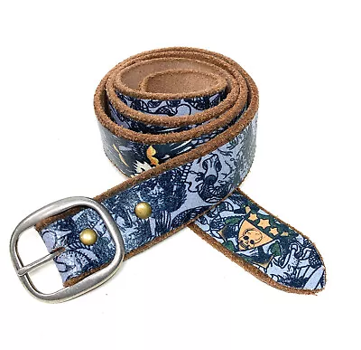 Ed Hardy Black & Gray Designs Leather Belt Embroidered Logo Skeleton Size M • $39.99