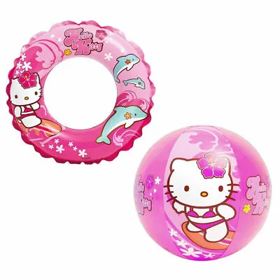 $11.99 • Buy 4 Piece Hello Kitty Beach Set Inflatable Ring Ball Tote Sunglasses Age 3+ NEW