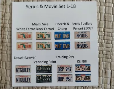 Movie & Series 1:18 Scale Water Slide License Plate Decals White Backing #5 • $8.50