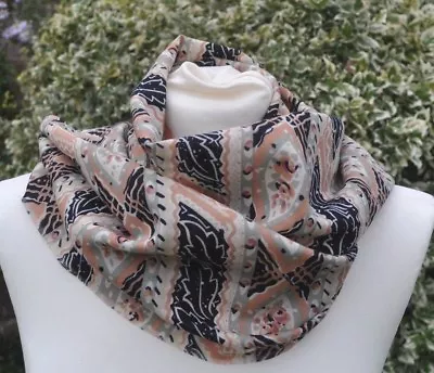 New Scarf Liberty Varuna Wool Collier Campbell Black Grey Coral Ivory Abstract • £24.99