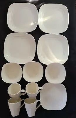 Mikasa Swirl Square 12-Piece Dinnerware Set In White • $113.95