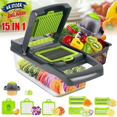 15in1 Food Vegetable Cutter Onion Fruit Dicer Chopper Veggie Slicer Kitchen • £10.48