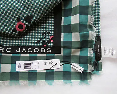 Marc Jacobs Scarf Pop Bouquet Gingham Teal Cotton Silk New $195 • $145