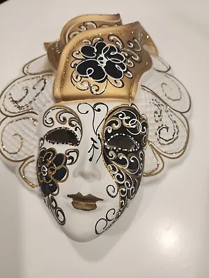 Vintage Venetian Italy Handpainted Masquerade Carnival Wall Mask Gold Whitecand • $20