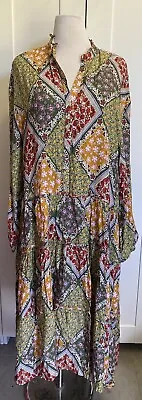 SANCTUM Grove Floral & Geometric Boho Style Long Sleeve Maxi Dress Size L 14-16 • $25