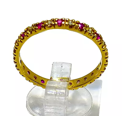14kt Yellow Gold Ruby & Diamond Eternity Stacking Band Ring Sz 9. • $543.99